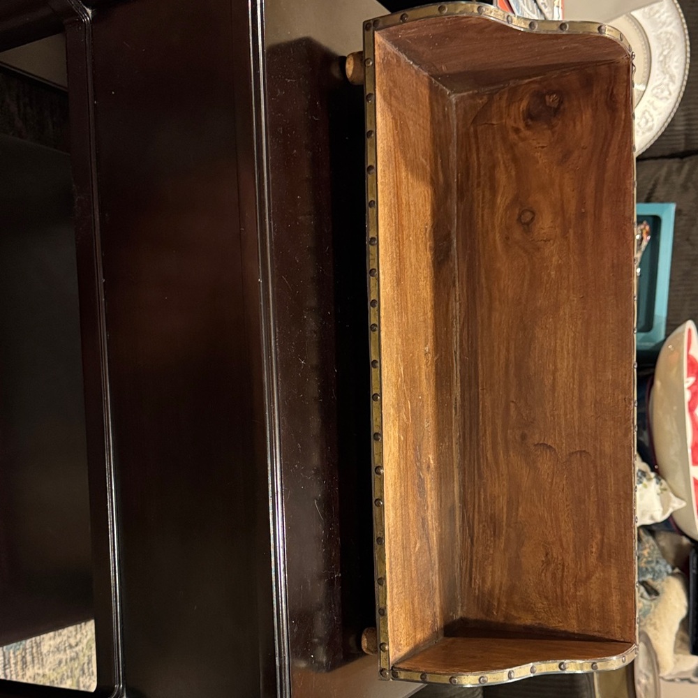 Wooden stand-alone shelf with Metal Accents